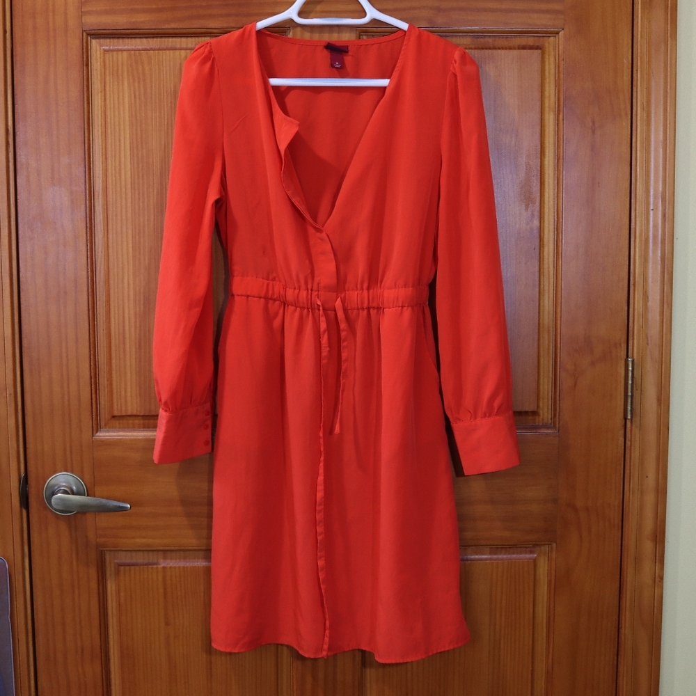 Merona Vibrant Orange Long Sleeve Shirt Dress Small